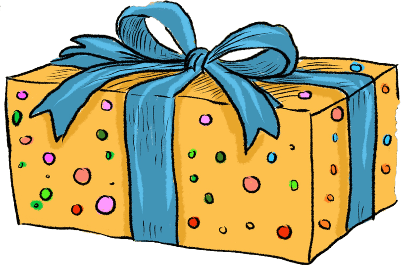 Gift box with blue ribbon